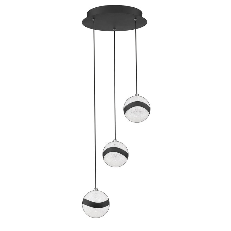 Mystyke Matte Black 3-Light LED Pendant with White Acrylic Shade
