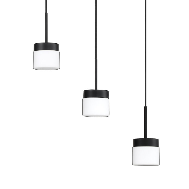 Nuon Adjustable 3-Light Black Drum Pendant with White Glass Shades
