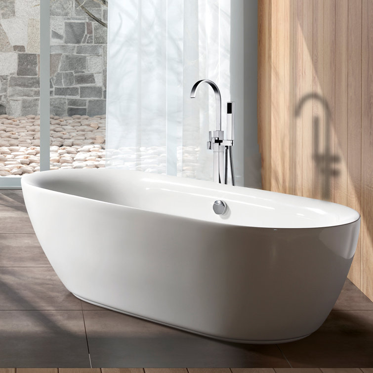Chrome Freestanding Tub Filler with Handheld Shower