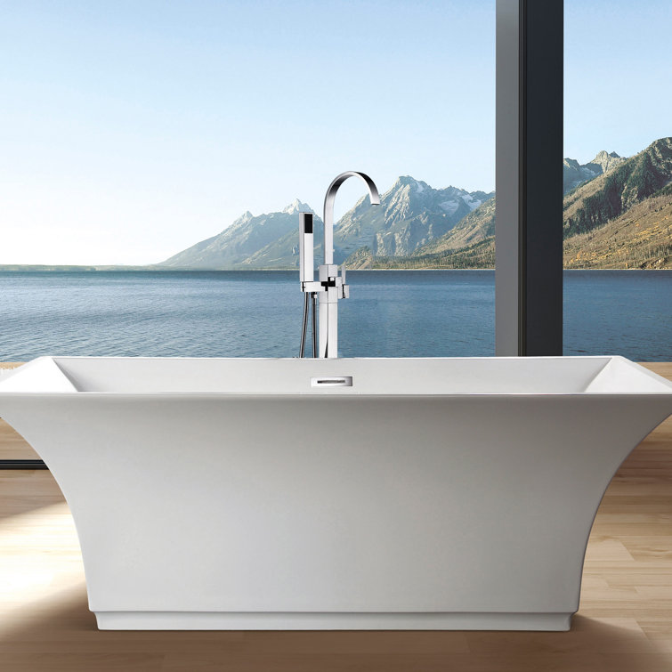 Chrome Freestanding Tub Filler with Handheld Shower