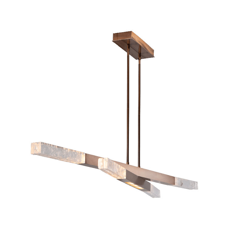 Gilded Brass LED Glass Drum Island Pendant Light