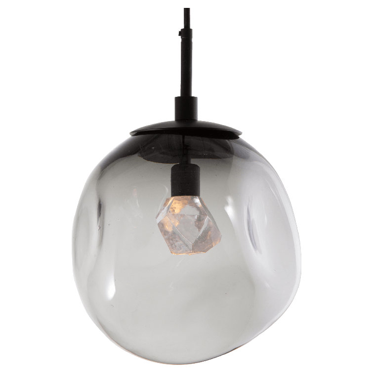 Aster LED Drum Pendant in Matte Black with Artisan Blown Glass