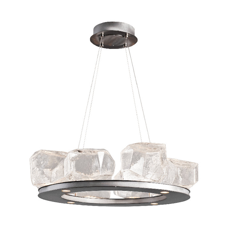 Gilded Brass and Crystal LED Ring Chandelier