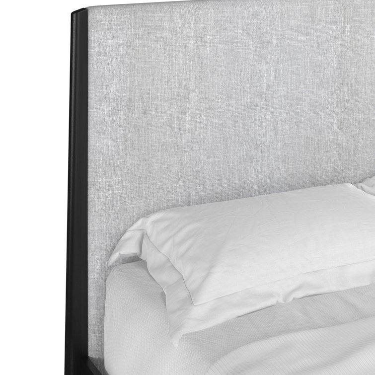 Black Queen Upholstered Wood Frame Bed with Gray Headboard