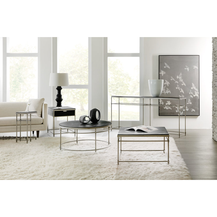 Black and Silver Rectangular Wood Metal Console Table with Storage