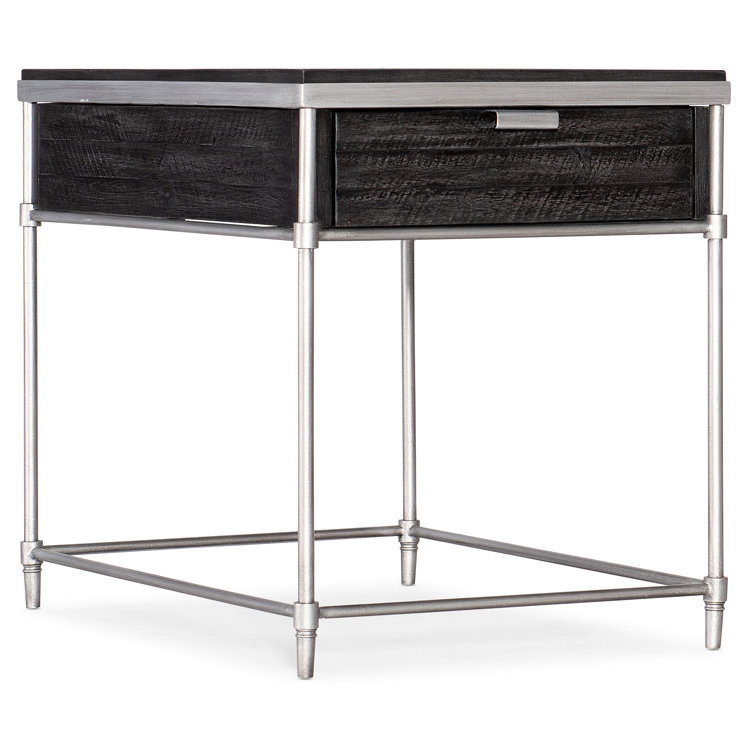 Transitional Black and Silver Wood Metal End Table with Storage