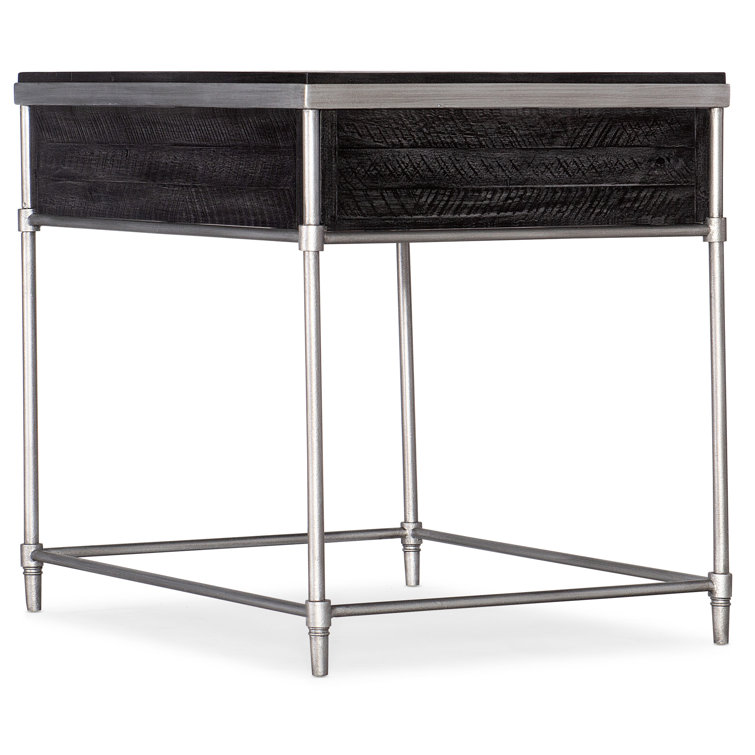 Transitional Black and Silver Wood Metal End Table with Storage