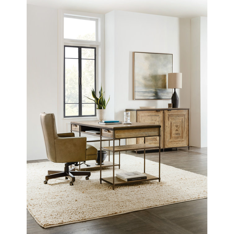 Light Wood and Bronze 4-Shelf Accent Cabinet with Soft Close Drawer