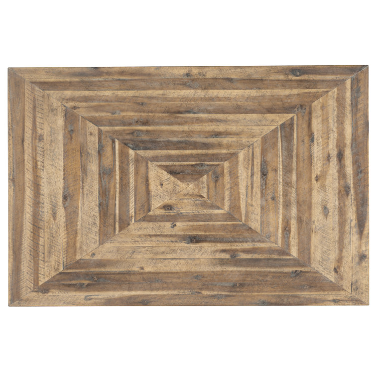Transitional Acacia Wood and Bronze Metal Rectangular Cocktail Table