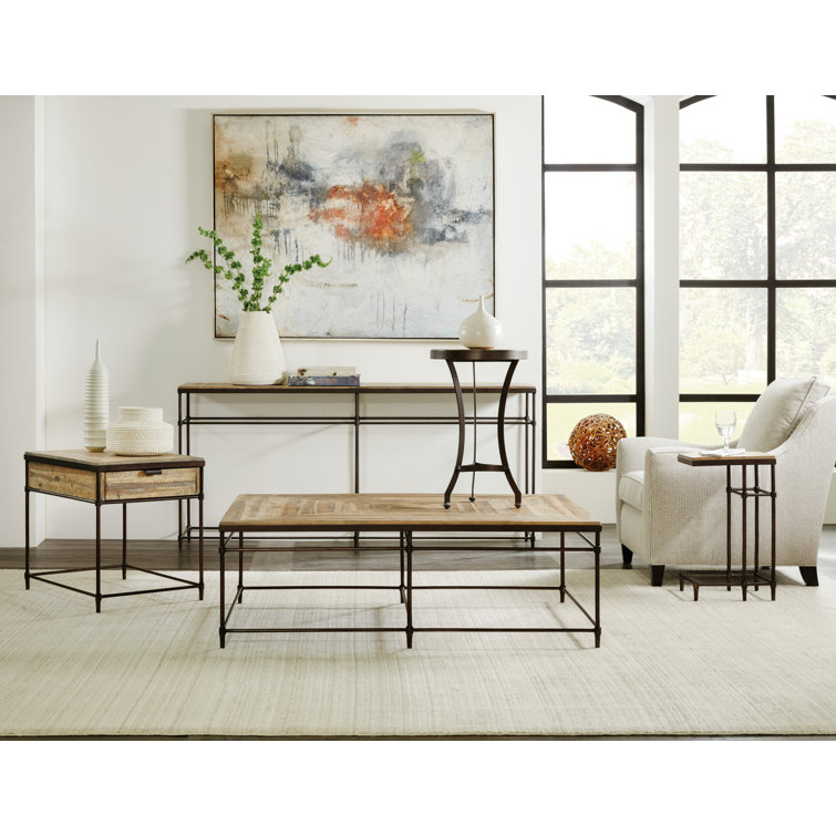 Transitional Rectangular End Table with Drawer in Brown and Gold