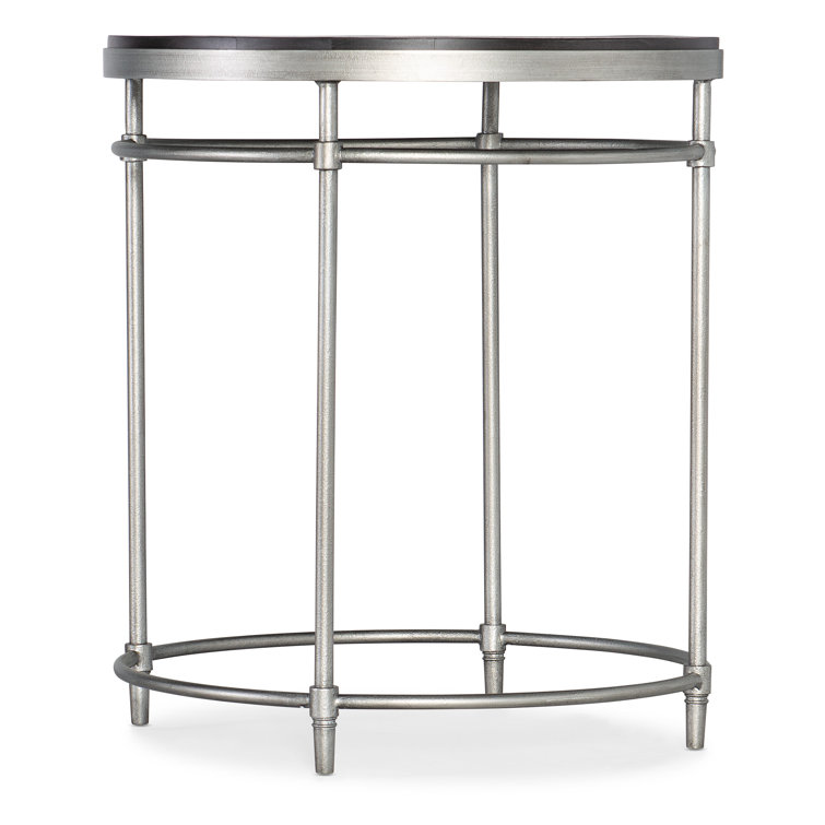 Round Black and Silver Wood Metal End Table with Storage