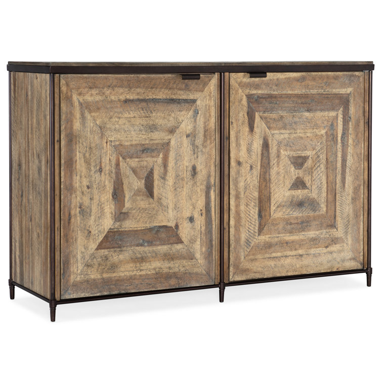 Light Wood and Bronze 4-Shelf Accent Cabinet with Soft Close Drawer