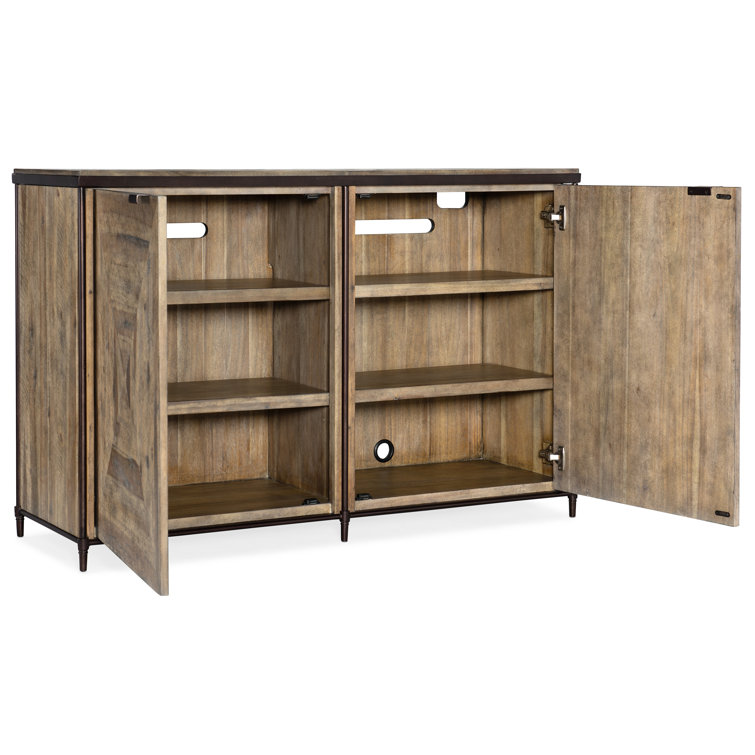 Light Wood and Bronze 4-Shelf Accent Cabinet with Soft Close Drawer