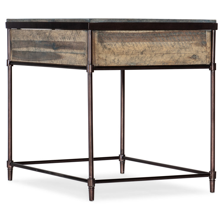 Transitional Rectangular End Table with Drawer in Brown and Gold