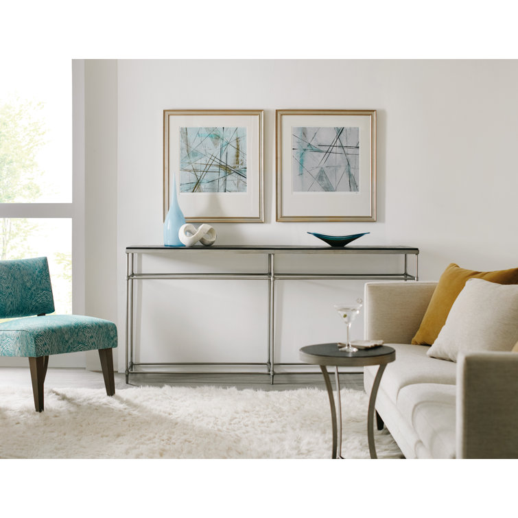 Black and Silver Rectangular Wood Metal Console Table with Storage