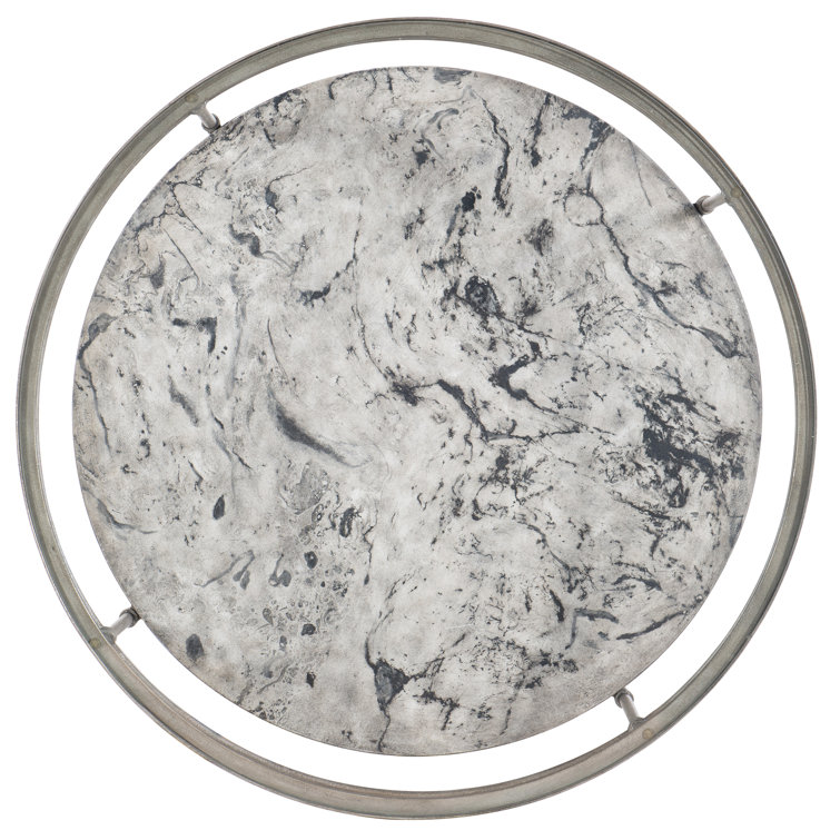 Champagne Metal Frame Round Coffee Table with Glass Top and Concrete Storage