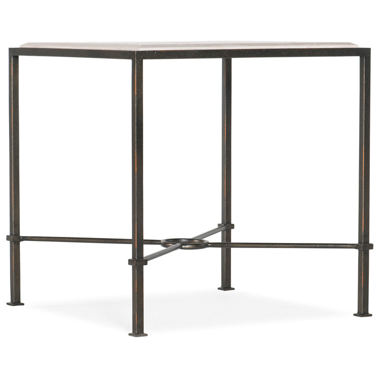 24" Marble Top Black Metal End Table
