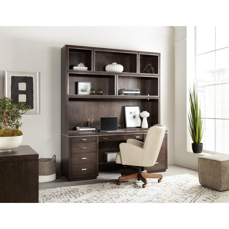 Dark Brown Hardwood Credenza Hutch with Shelves