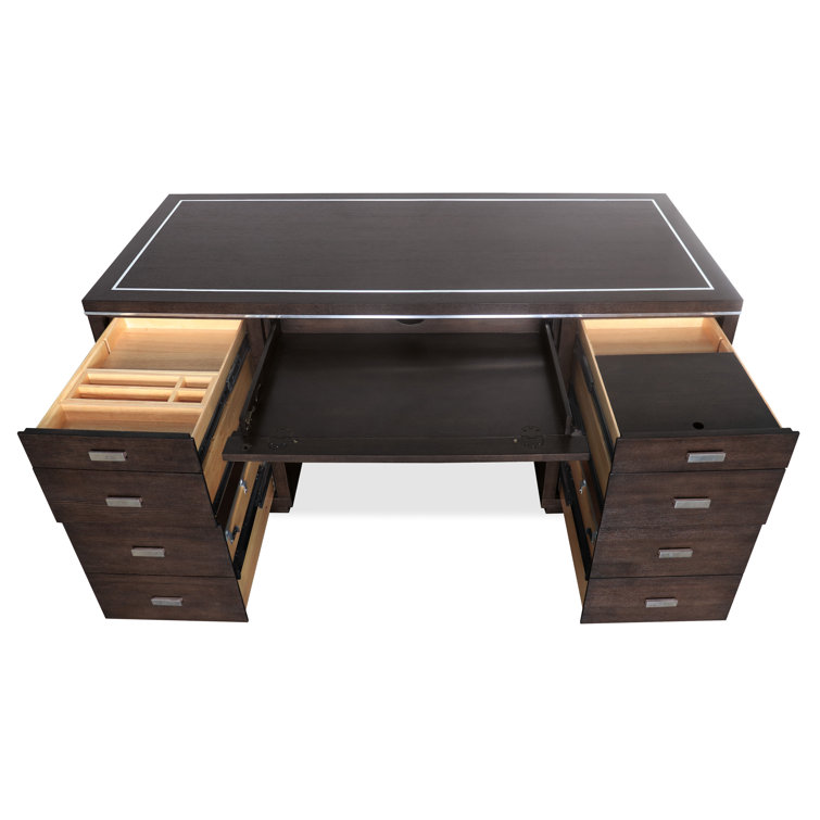 Dark Brown Wood Executive Desk with Filing Cabinet