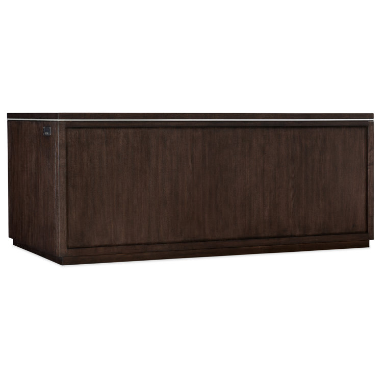 Transitional Brown Wood Executive Desk with Drawers and Keyboard Tray