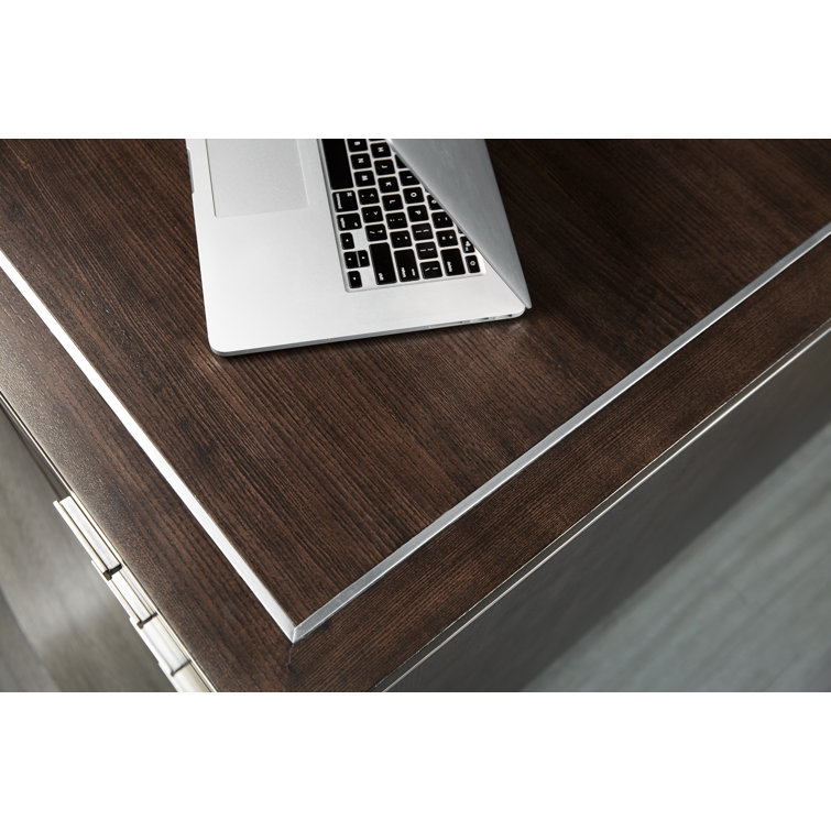Transitional Brown Wood Executive Desk with Drawers and Keyboard Tray