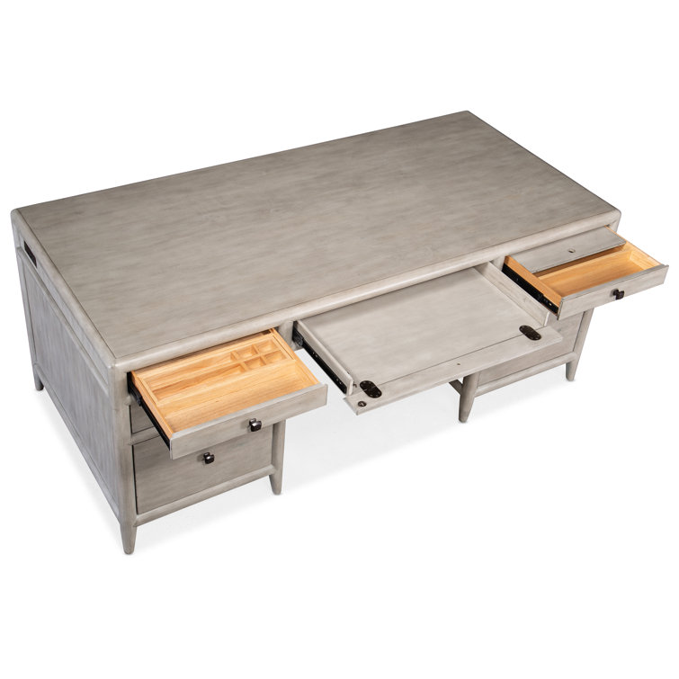 Transitional Gray Mink Executive Desk with 7 Drawers and Filing System