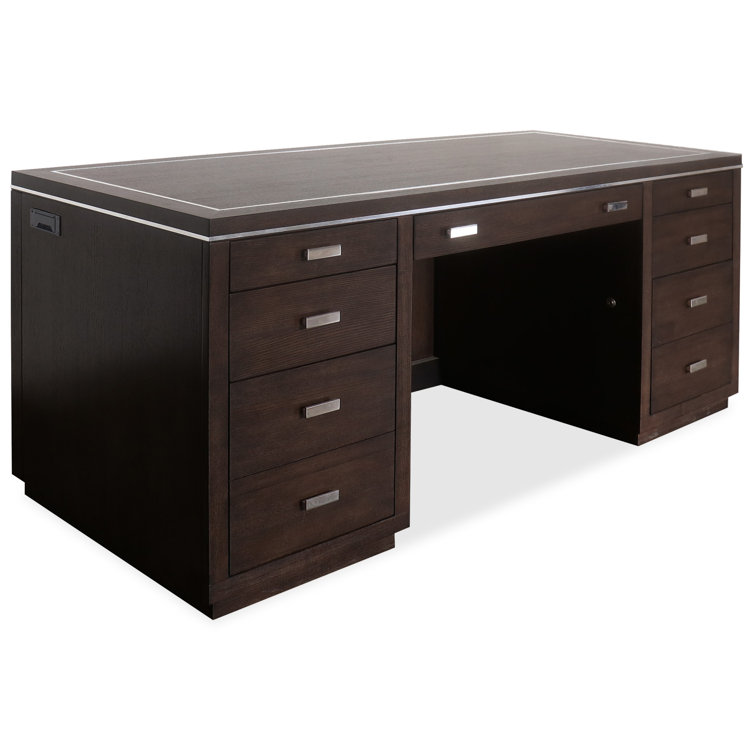 Dark Brown Wood Executive Desk with Filing Cabinet