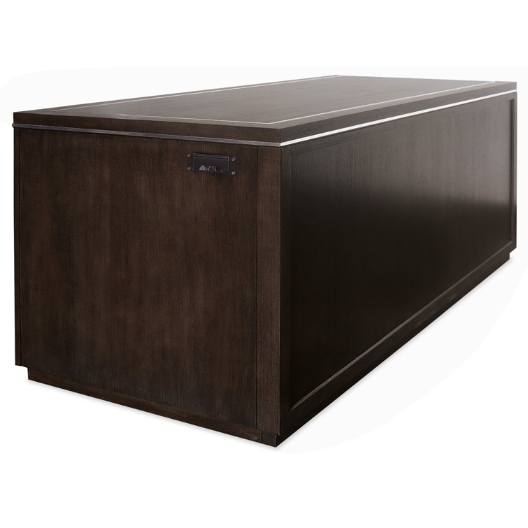 Dark Brown Wood Executive Desk with Filing Cabinet