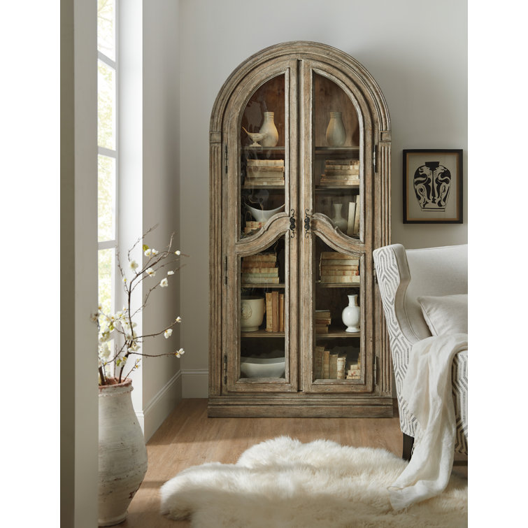 Castella Traditional Lighted Brown Curio Cabinet with Seeded Glass