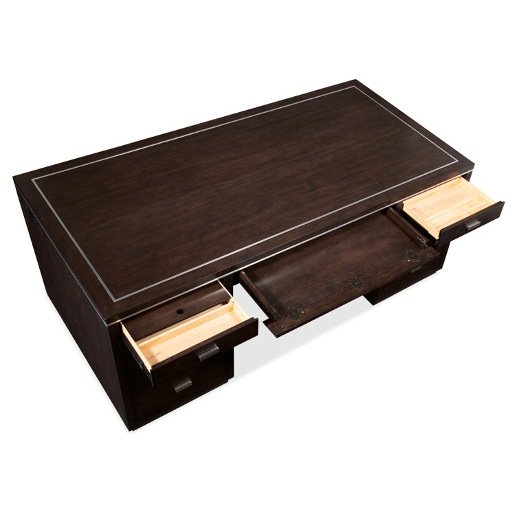 Transitional Brown Wood Executive Desk with Drawers and Keyboard Tray