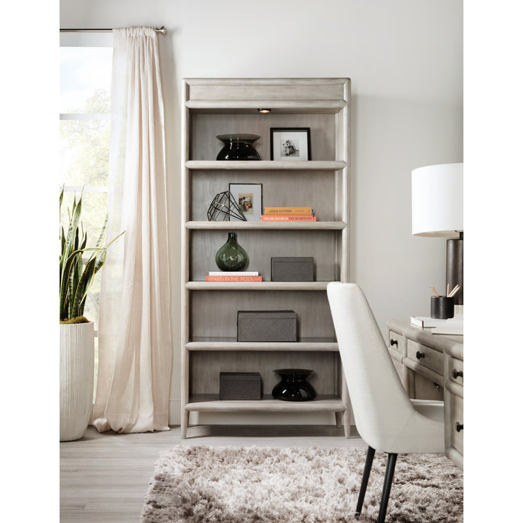 Transitional Gray 39.75" Wood Bookcase with Glass Shelves