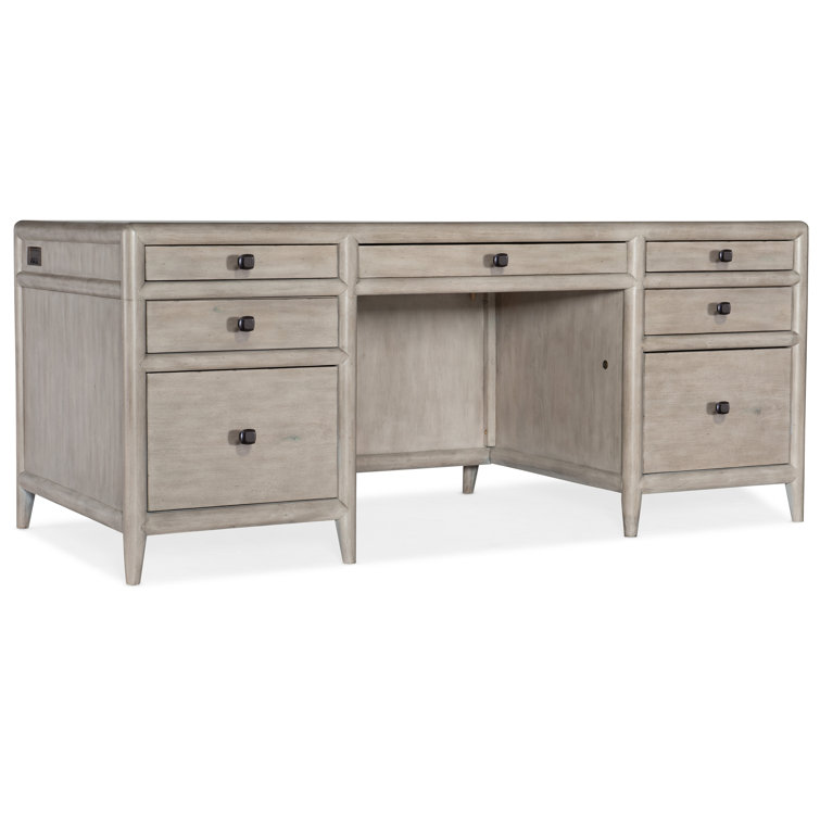 Transitional Gray Mink Executive Desk with 7 Drawers and Filing System