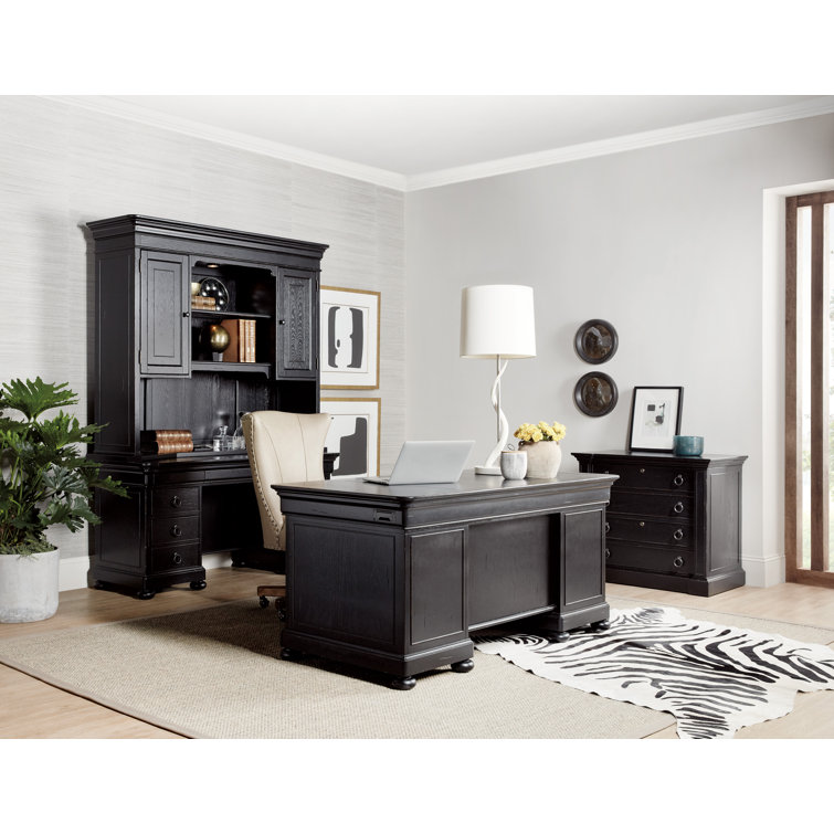Bristowe Traditional Black Executive Desk with 7 Drawers
