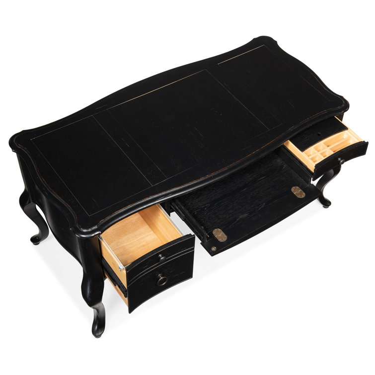 Bristowe Traditional Black Executive Desk with 5 Drawers and Keyboard Tray