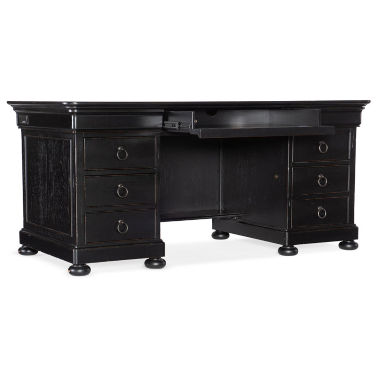 Bristowe Traditional Black Executive Desk with 7 Drawers