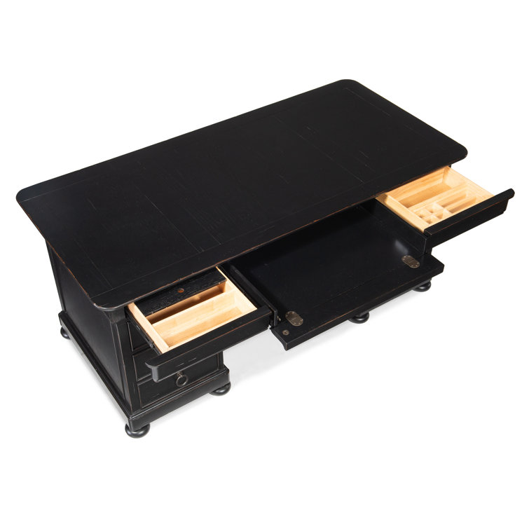 Bristowe Traditional Black Executive Desk with 7 Drawers