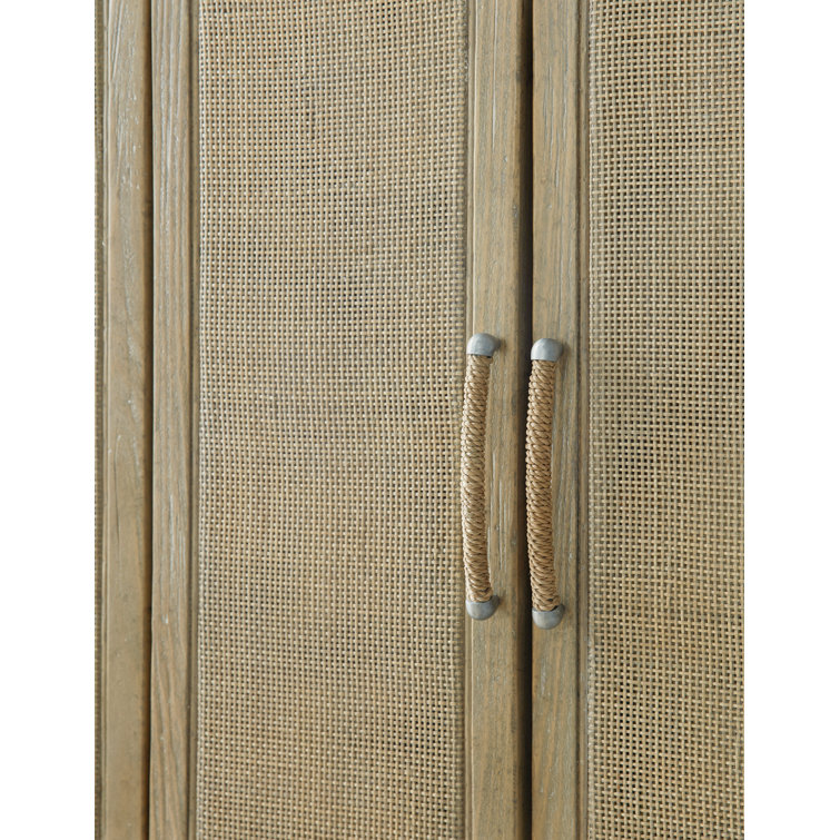 Anders 50'' Beige Transitional Rattan Bar Cabinet with Wine Storage