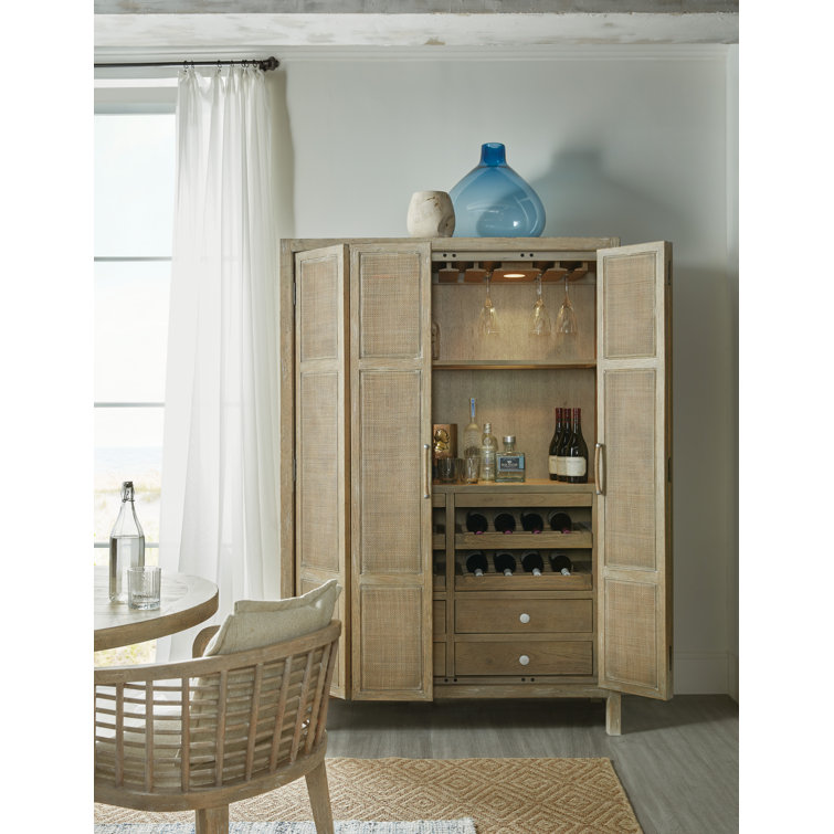 Anders 50'' Beige Transitional Rattan Bar Cabinet with Wine Storage