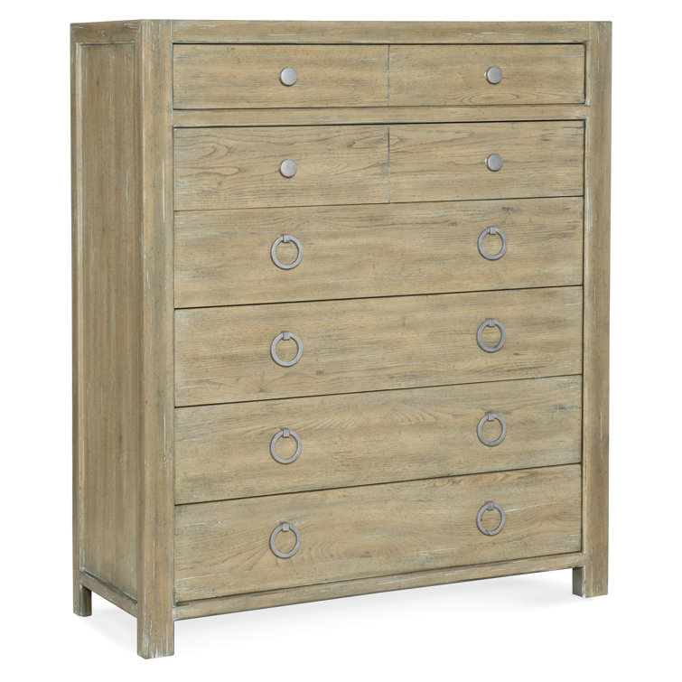 Coastal Charm Beige Light Wood 6-Drawer Dresser with Soft Close