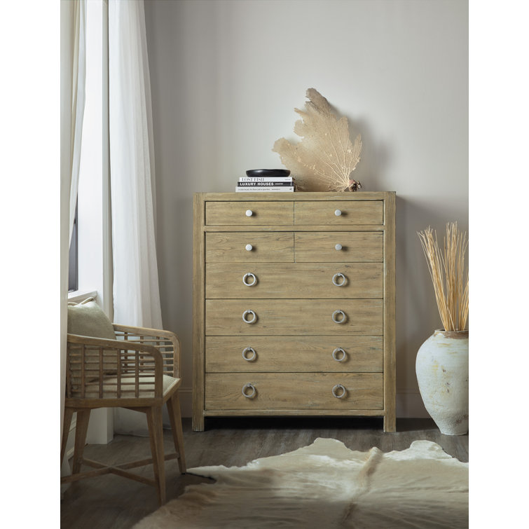 Coastal Charm Beige Light Wood 6-Drawer Dresser with Soft Close