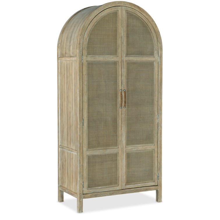 Natural Driftwood Rattan 2-Door Armoire with Shelves
