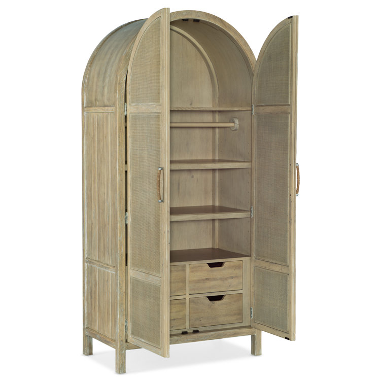 Natural Driftwood Rattan 2-Door Armoire with Shelves