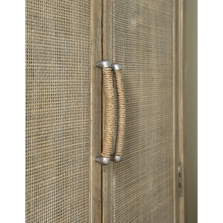 Natural Driftwood Rattan 2-Door Armoire with Shelves