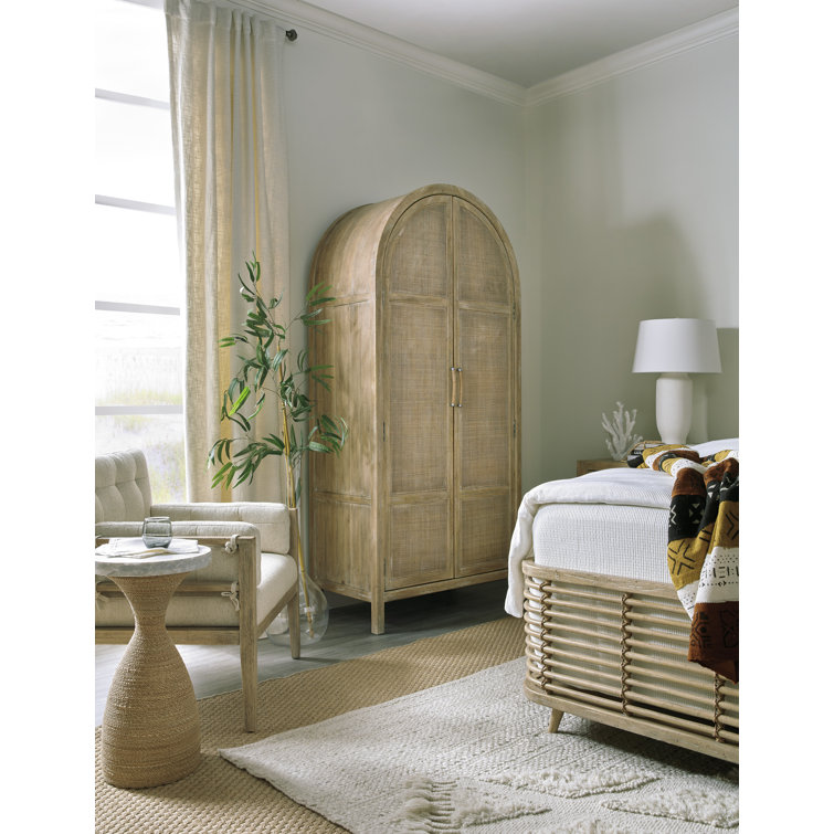 Natural Driftwood Rattan 2-Door Armoire with Shelves