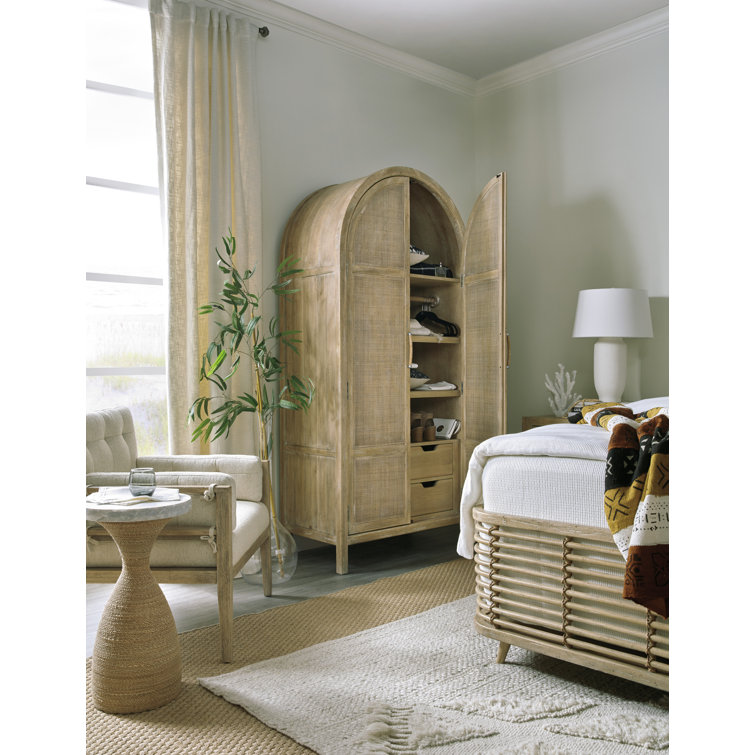 Natural Driftwood Rattan 2-Door Armoire with Shelves