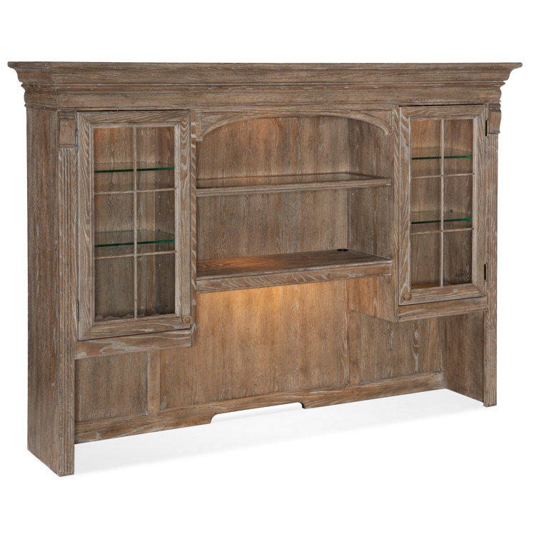 Lighted Oak Veneer China Cabinet with Glass Doors