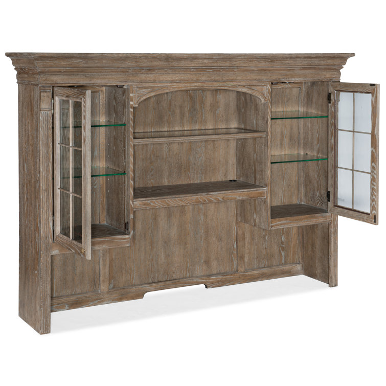 Lighted Oak Veneer China Cabinet with Glass Doors