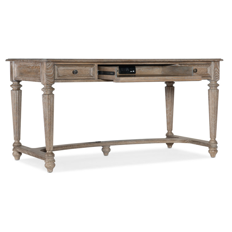 Traditional Oak Executive Home Office Desk with Drawers and Power Hub