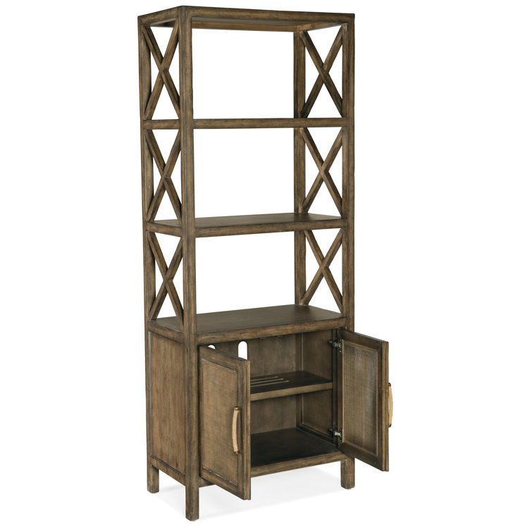 Cliffside Brown Pecan & Rattan Bookcase with Adjustable Shelves