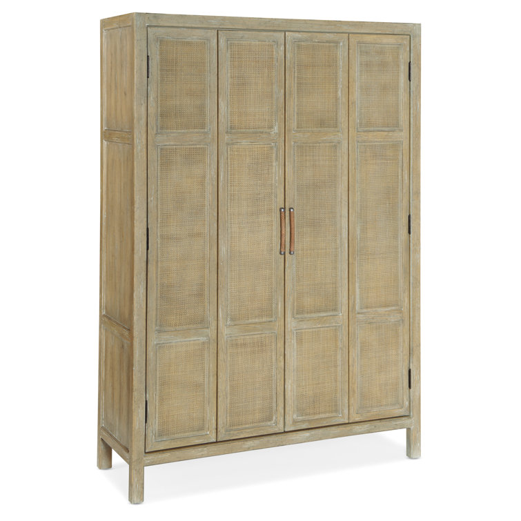 Anders 50'' Beige Transitional Rattan Bar Cabinet with Wine Storage